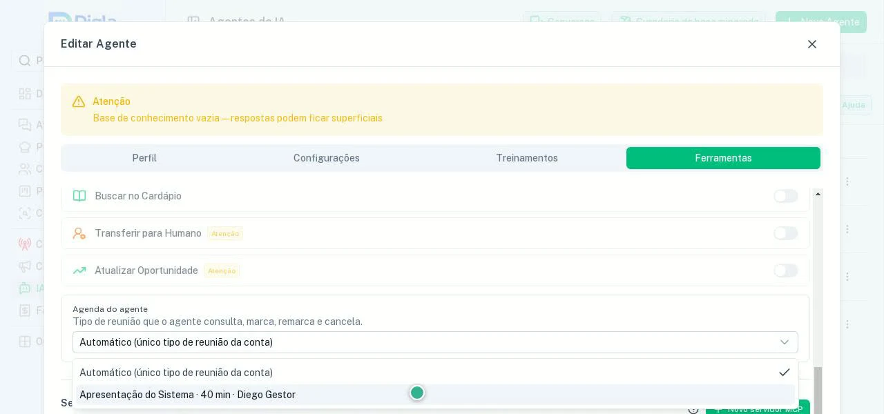 Ferramentas com o selo de risco e a escolha da agenda usada pelo agente.